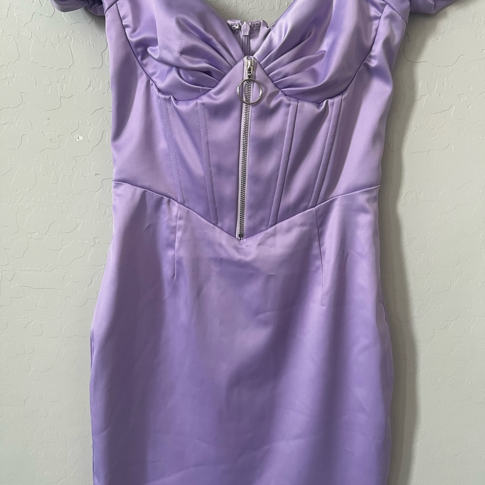 Oh Polly Lilac Satin Dress with Chain Detail